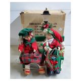 Animated Christmas Children on Bench w/