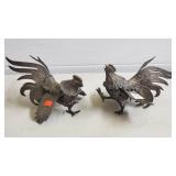 Pair of Vintage Metal Fighting Rooster Sculptures