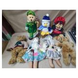 Lot of Assorted Plushie Bears & 2 Wicker Chairs
