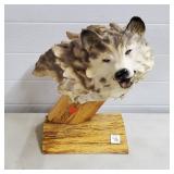 Handcrafted Resin Wof Head Sculpture on Wood Base