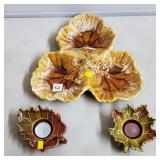 Vtg Cali USA Pottery 3 Section Leaf Serving Tray