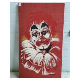 Sad Clown Portrait on Burlap, Signed Richter