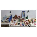 Lot of Assorted Xmas Decorations w/ Tote