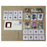 Lot of Foreign Coins, First Day Cover, Baseball