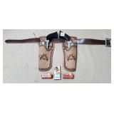 Vtg Pony Boy Double Cap Gun & Leather Holster