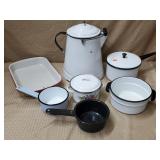 Large White Enamelware Kettle w/ Lid, Pots & Pans,
