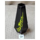 MCM Black Lacquer Glass Vase w/ Yellow Splatter