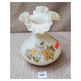 Hand-Painted Satin Glass Vase w/ Ruffled Top