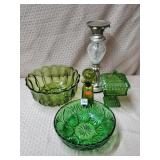 Lot of Avocado Glass Bowls, Lidded Candy Dish
