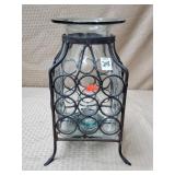 Hand Blown Glass Candle Holder in Wrought IronCage