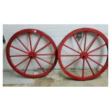 Pair of Antique Red Painted Wagon Wheels