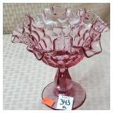 Fenton Pink Thumbprint Ruffled Compote