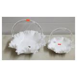 Pair of 2 Fenton Milk Glass Ruffled Baskets
