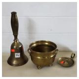 Vintage Brass Bell, Footed Bowl w/ Handles