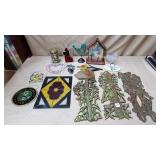 Stained Glass Figurines, Vtg Buttons in Mason Jar