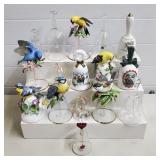 Lot of Porcelain Bird Bells, Assorted Crystal
