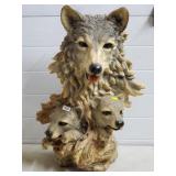 Large 3 Headed Wolf Resin Scuplture