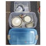 2 Totes w/ Platzgraff Dishware, Fireking, Assorted