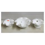 Lot of (3) Fenton Milk Glass Ruffled Bowls