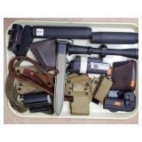 Lot of Gun Holsters, Rifle Scope, Bayonet Sheath,