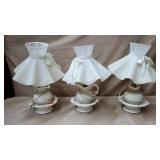 Lot of 3 Vtg White Pitcher & Washbowl Table Lamps