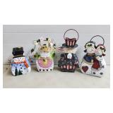 Set of 4 Hand Painted Metal Holiday Candle Holders