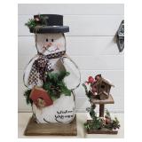 Wood Snowman Decoration & Cardinals Birdhouse