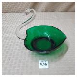 Vintage Hand Blown Swan Bowl Emerald Green