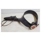 Vtg Hand Tooled Leather Gun Belt w/ Holster