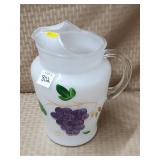Vtg Handpainted Grape Motif Frosted Glass Pitcher