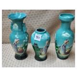 Handpainted Little Blonde Girl w/ Birds Vases