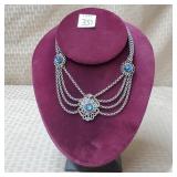 Vintage Multi-Chain Blue Rhinestone Necklace
