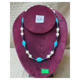 9" Turquoise & Peal Costume Necklace