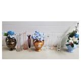 Lot of Assorted Faux Flowers w/ Assorted Vases