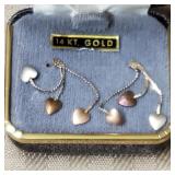 14k Rose, White & Yellow Gold Heart Earrings