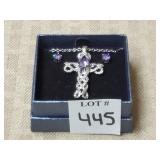 Sterling Plated Amethyst Cross & Earring Set