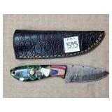 6 1/2" Damascus Steel Knife w/ Leather Sheath
