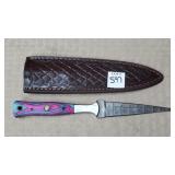 9 1/2" Damascus Steel Knife w/ Leather Sheath