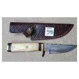 8 1/8" Damascus Steel Knife w/ Leather Sheath