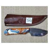 7 1/4" Damascus Steel Knife w/ Leather Sheath