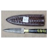 8 1/4" Damascus Steel Knife w/ Leather Sheath