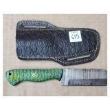 8 1/2" Damascus Steel Knife w/ Leather Sheath