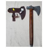 18 1/2" Damascus Steel Dark Oak Axe w/ Leather