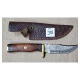 8" Damascus Steel Knife w/ Leather Sheath
