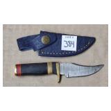 6" Damascus Steel Knife w/ Leather Sheath