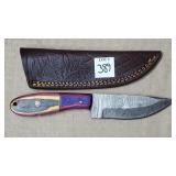 8" Damascus Steel Knife w/ Leather Sheath