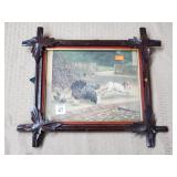 Antique Folk Art Print of Dog & Turkey