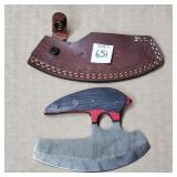 6 1/4" Damascus Steel Ulu Knife w/ Leather Sheath
