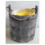 Wood Barrel Planter w/ Rope Handle