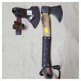 16 1/8" Damascus Steel Axe w/ Leather Wrap Handle
